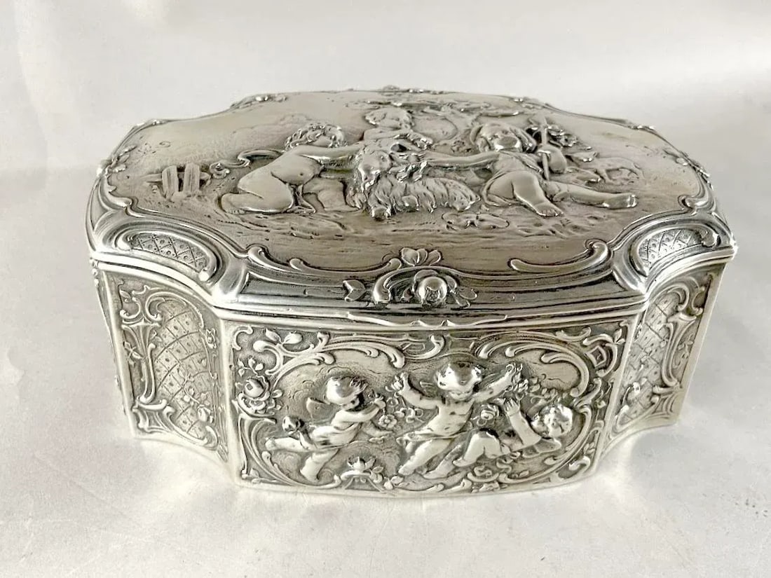 Late 19th C German Rococo Silver Repousse Trinket Box - 12