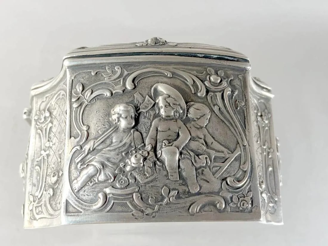 Late 19th C German Rococo Silver Repousse Trinket Box - 14
