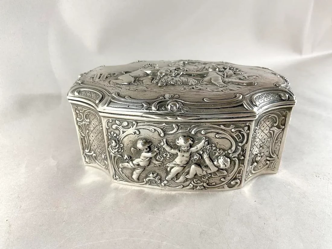 Late 19th C German Rococo Silver Repousse Trinket Box - 16