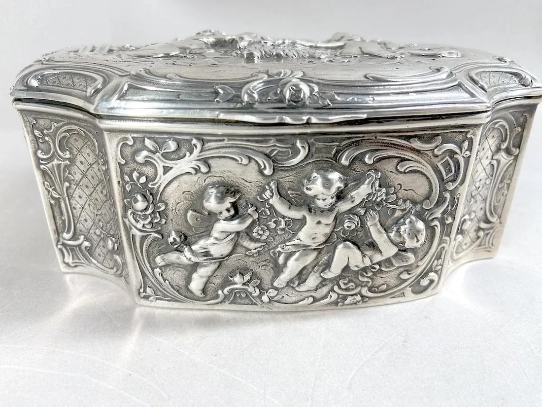 Late 19th C German Rococo Silver Repousse Trinket Box - 4
