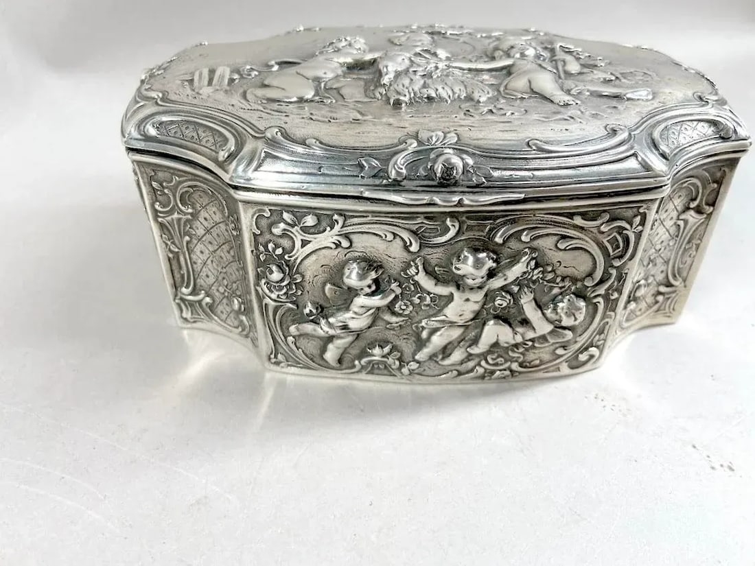 Late 19th C German Rococo Silver Repousse Trinket Box - 5