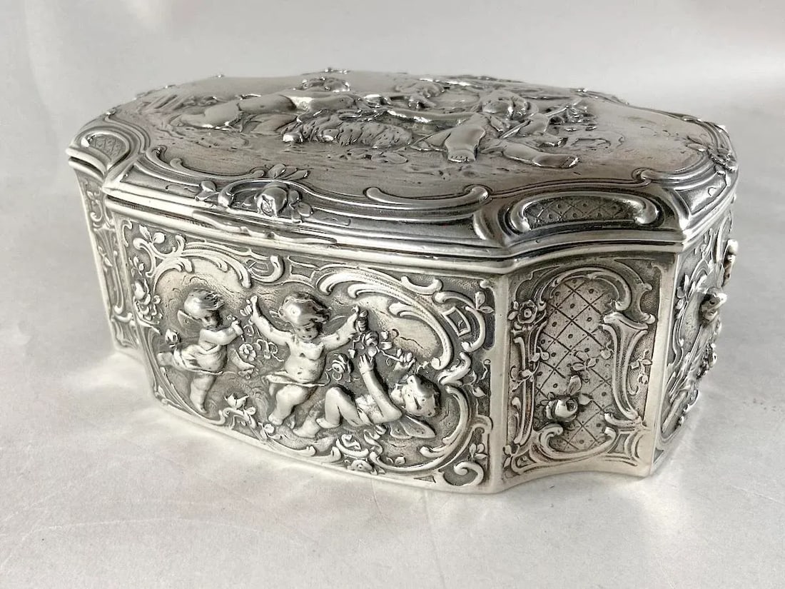 Late 19th C German Rococo Silver Repousse Trinket Box - 7