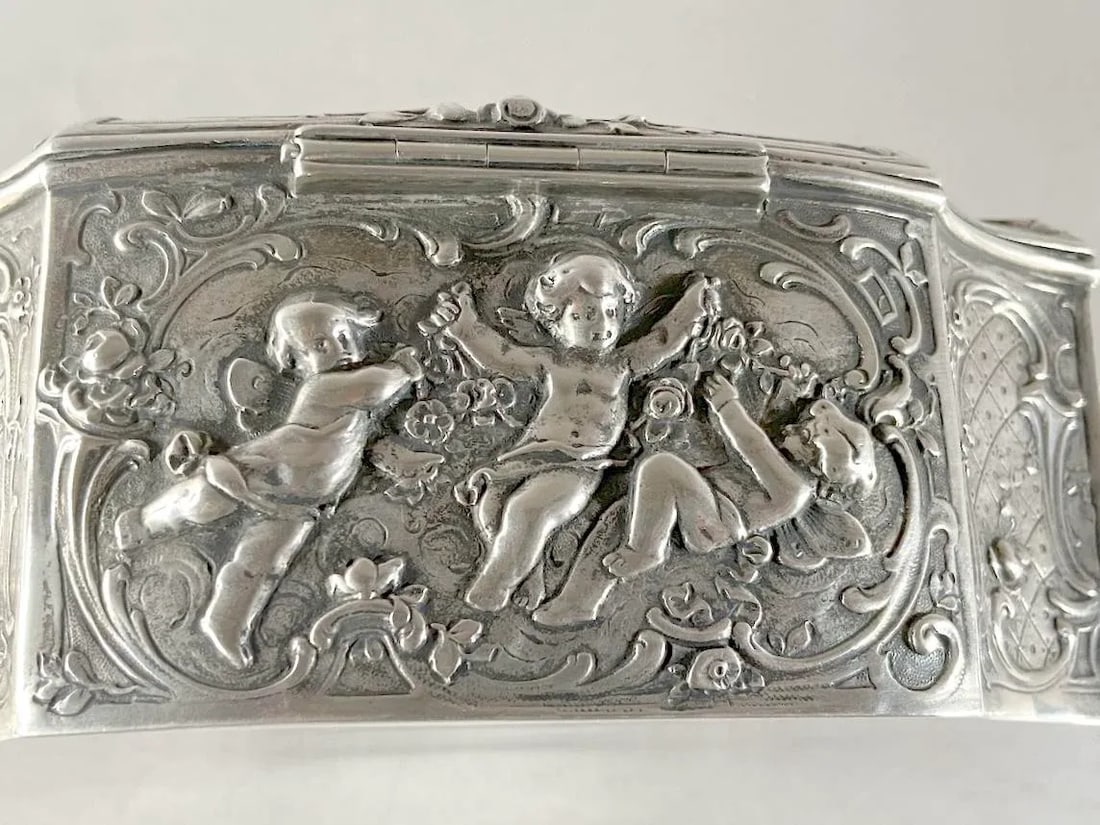 Late 19th C German Rococo Silver Repousse Trinket Box - 9