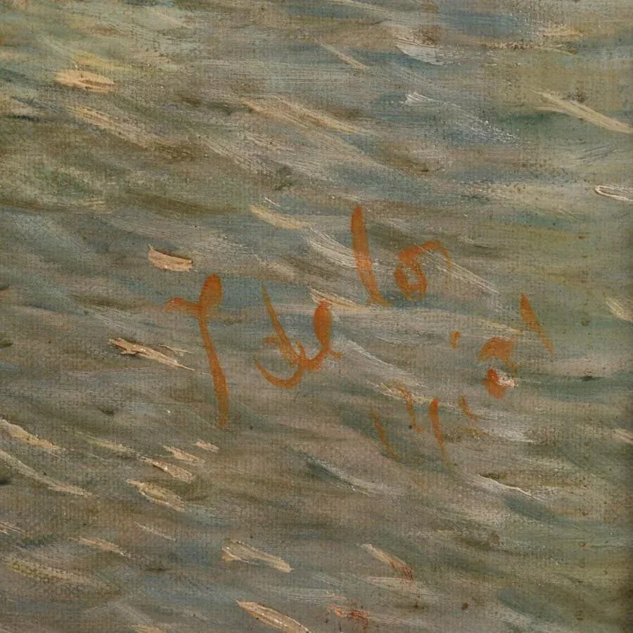 Antique Framed Signed Oil on Canvas Snowy Port - 5