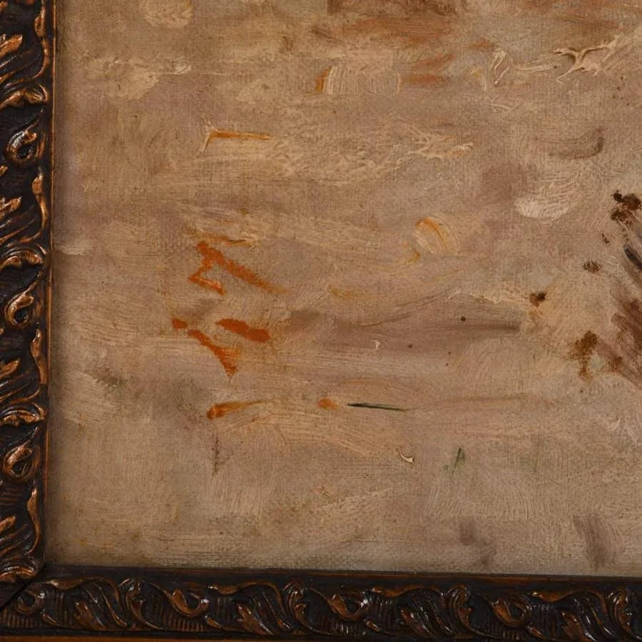 Antique Framed Signed Oil on Canvas Snowy Port - 6