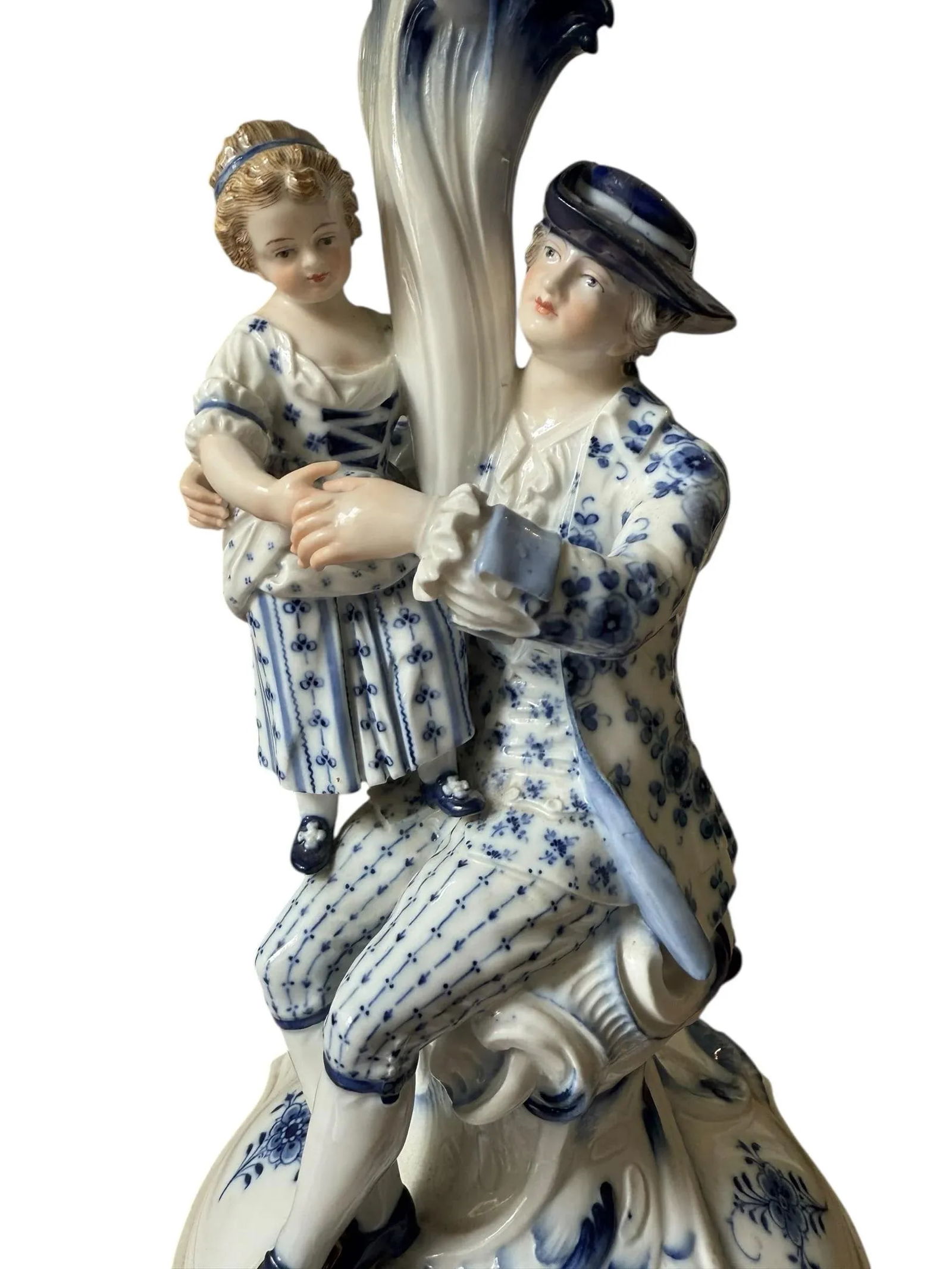 A Pair of Vintage Large Meissen Porcelain Blue Onion Figural Man and Woman With Children. - 11
