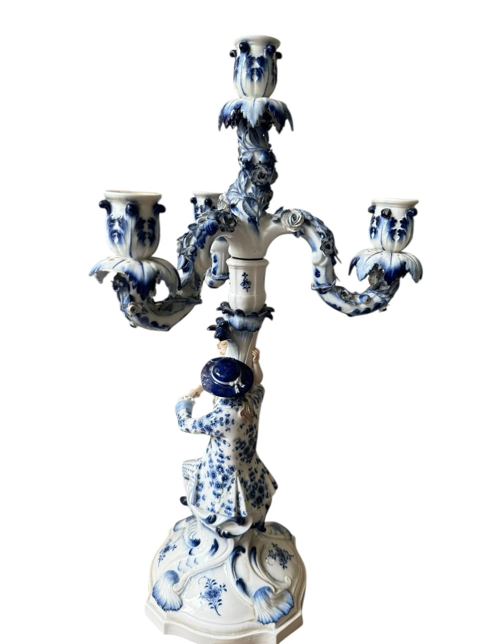 A Pair of Vintage Large Meissen Porcelain Blue Onion Figural Man and Woman With Children. - 3