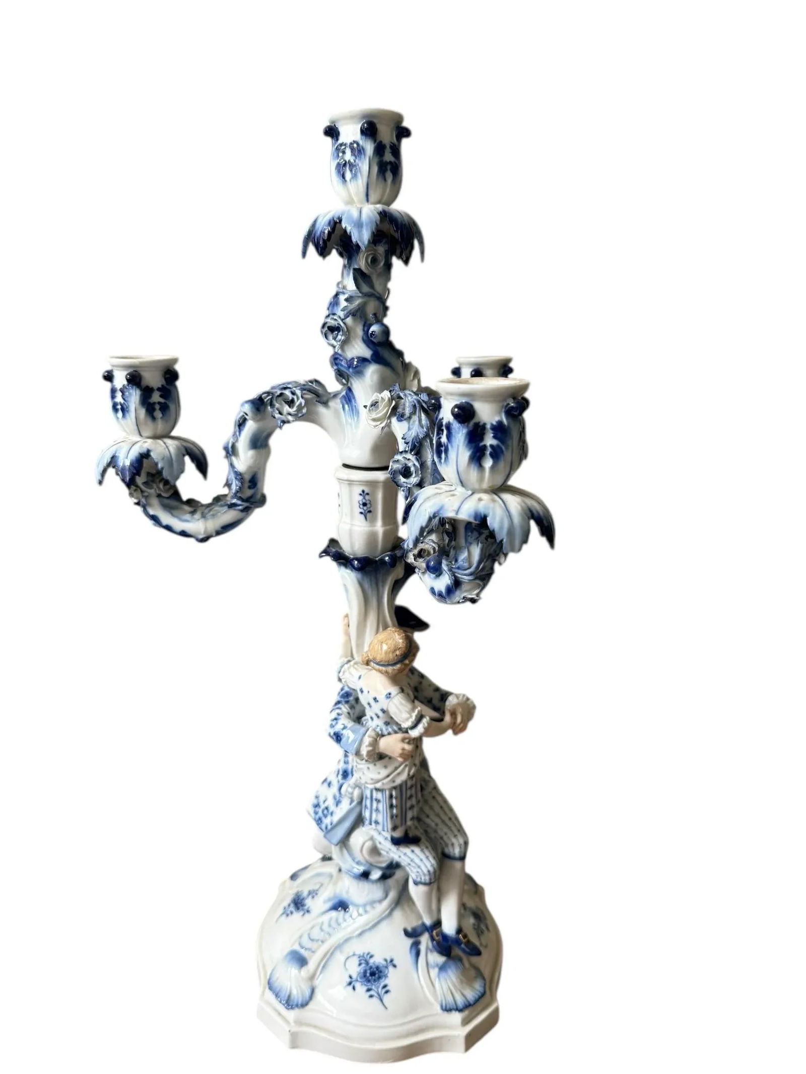 A Pair of Vintage Large Meissen Porcelain Blue Onion Figural Man and Woman With Children. - 4