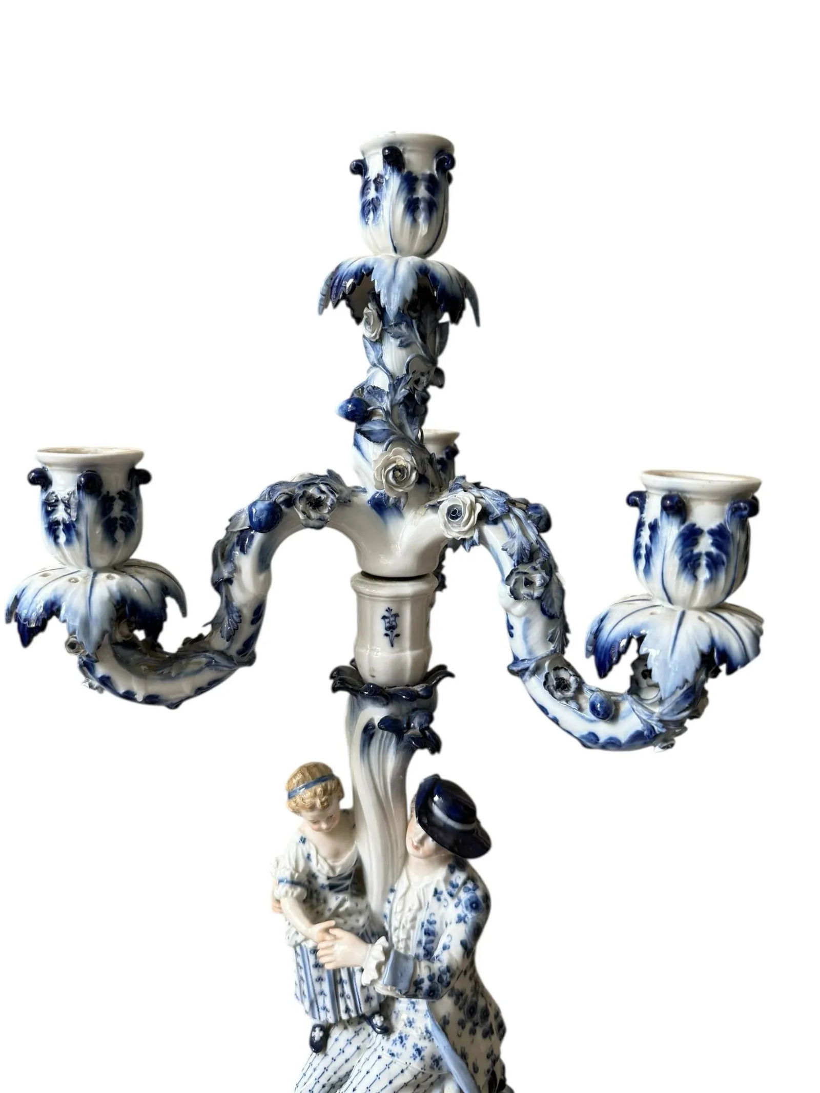 A Pair of Vintage Large Meissen Porcelain Blue Onion Figural Man and Woman With Children. - 5