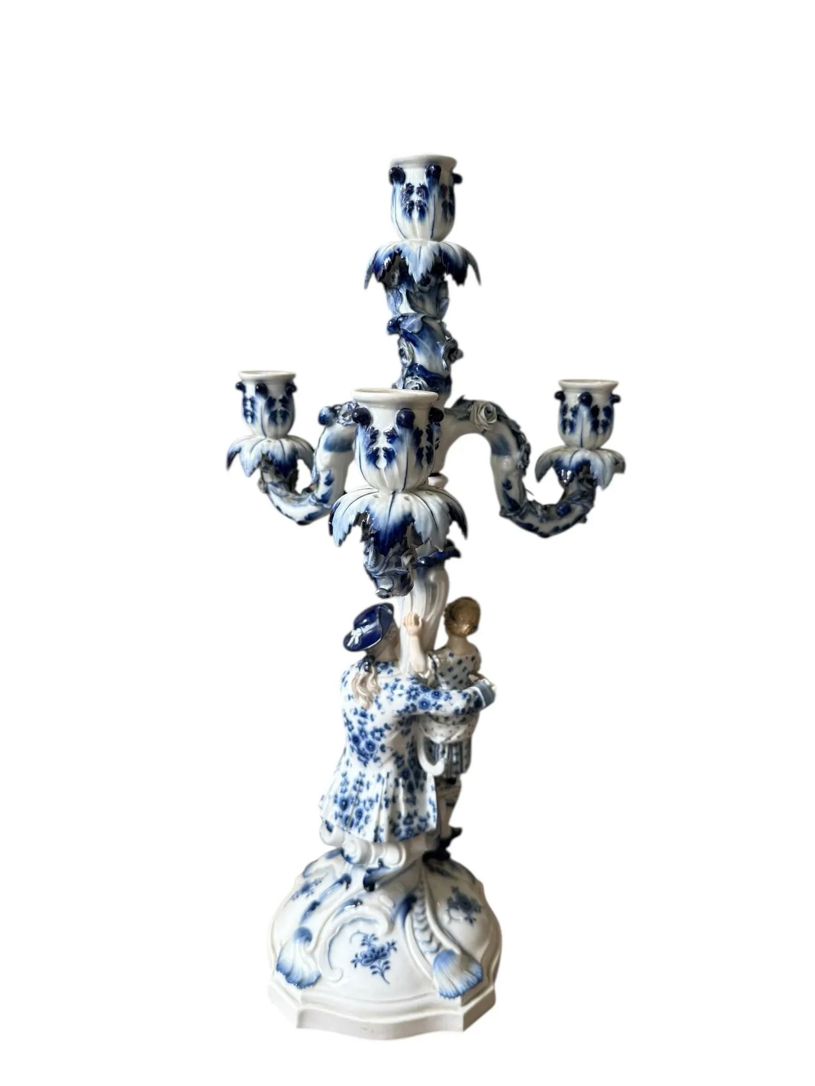 A Pair of Vintage Large Meissen Porcelain Blue Onion Figural Man and Woman With Children. - 6