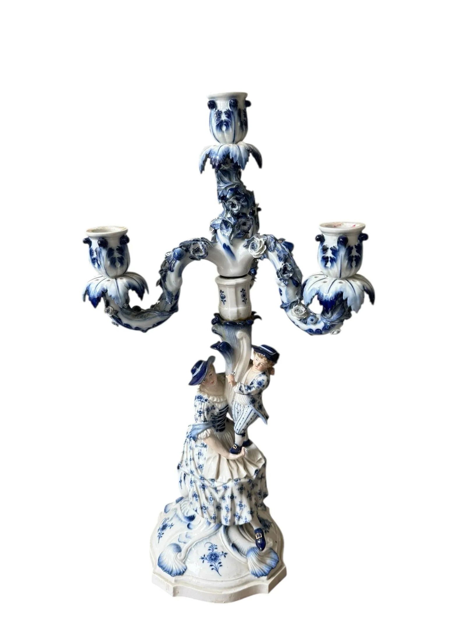 A Pair of Vintage Large Meissen Porcelain Blue Onion Figural Man and Woman With Children. - 8