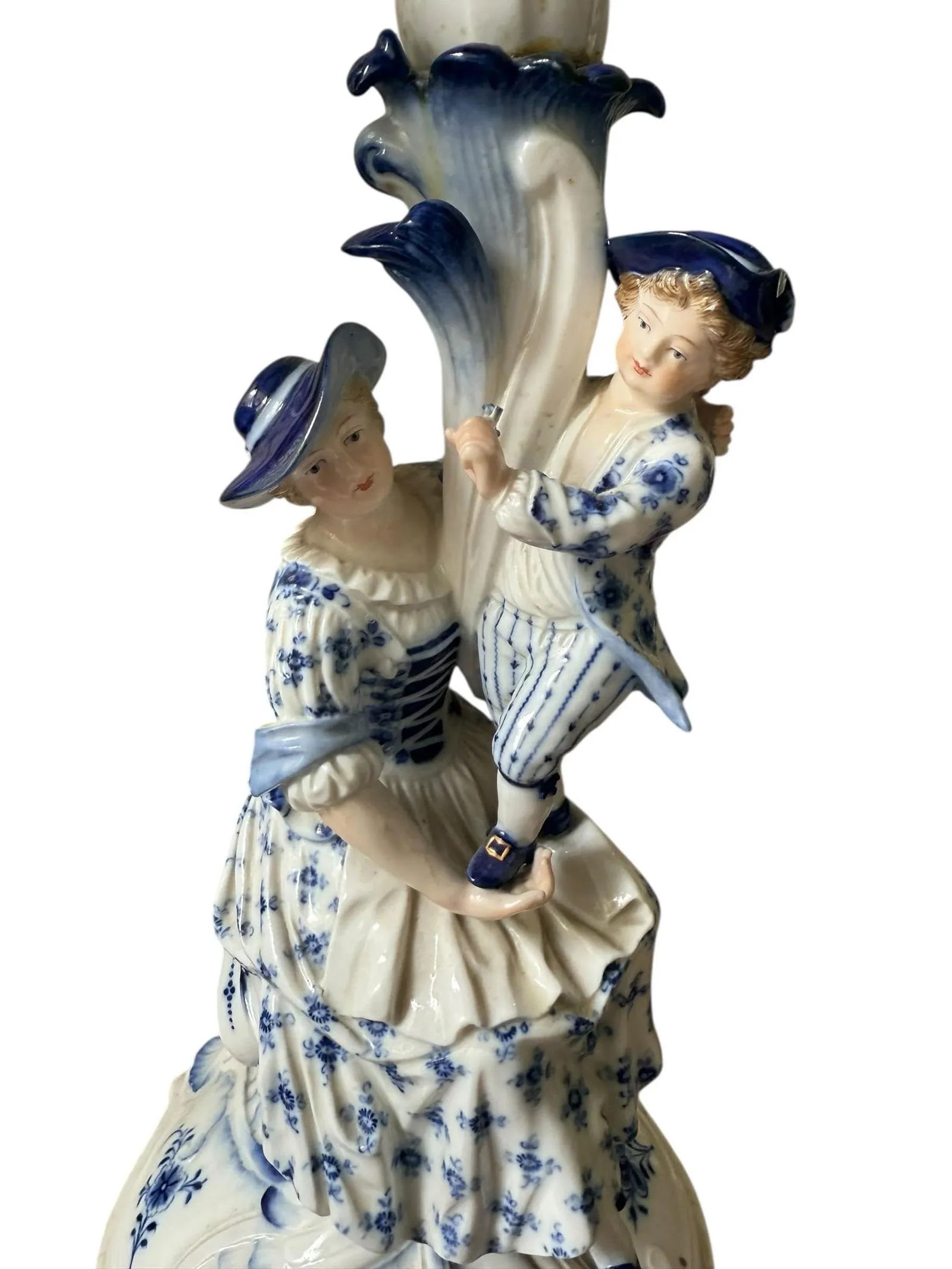 A Pair of Vintage Large Meissen Porcelain Blue Onion Figural Man and Woman With Children. - 9