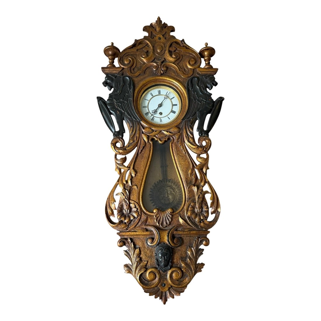 Refurbished Beaux Art Griffin Antique Wall Regulator Clock Embossed. Sun Pendulum. Featuring Griffin (1 of 9)