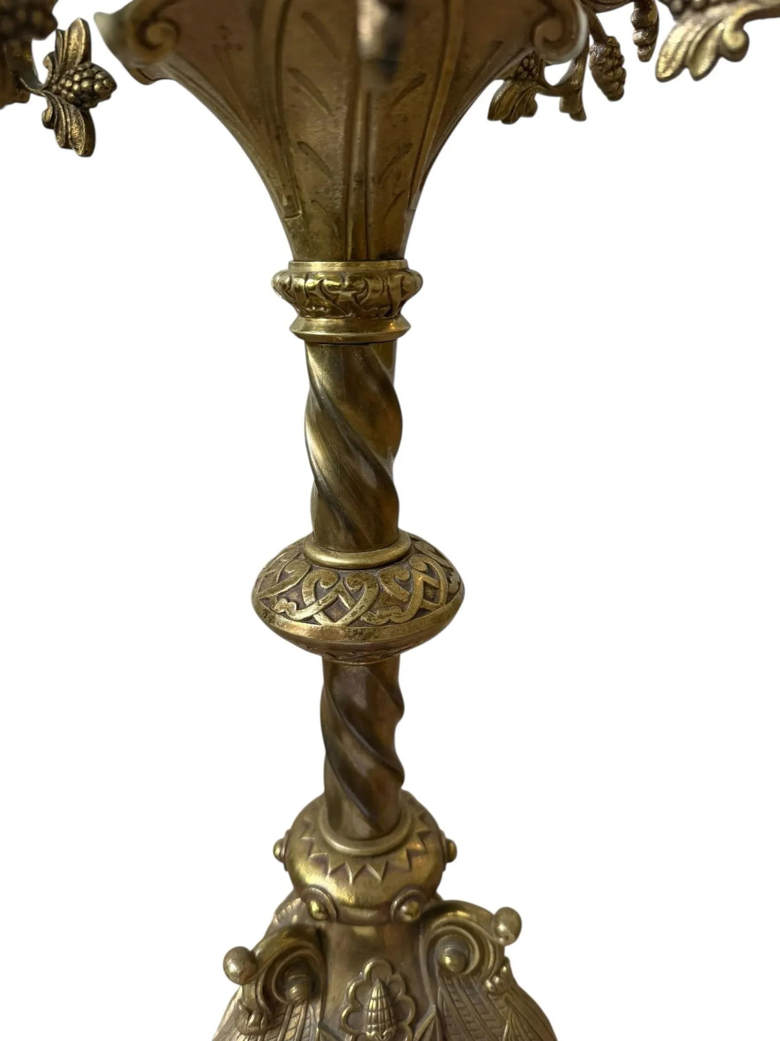 Pair Antique Beaux Arts Bronze Candlesticks. Art Noveau. Semi Nude. Mounts 5 Lights. - 4