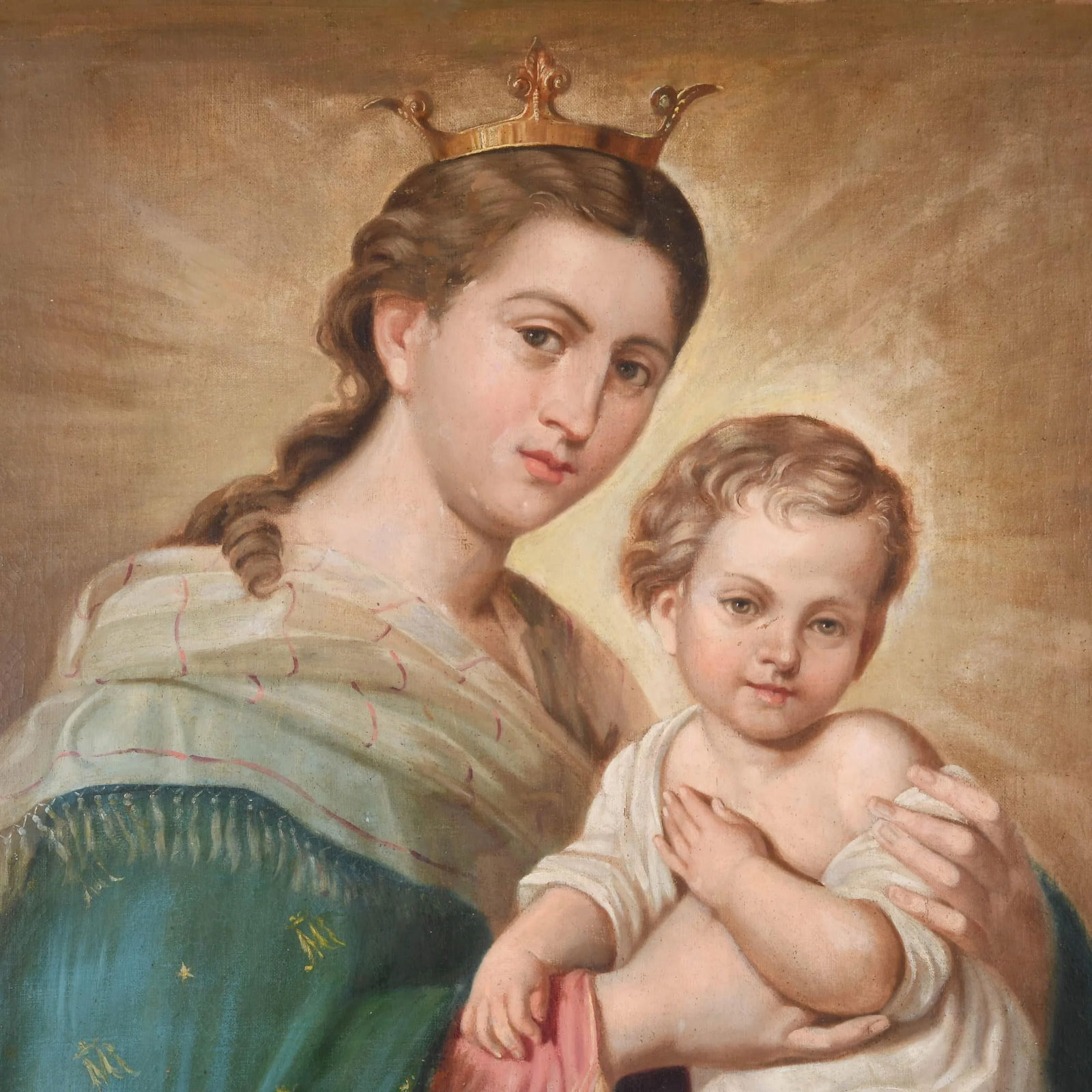 Antique Framed "Our Lady of Refuge" Oil on Canvas - 3