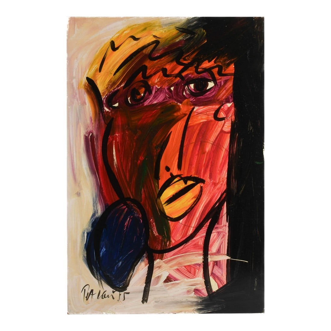 Signed Peter Keil "The Crimson Shadow 85" Oil on Masonite: In this "The Crimson Shadow 85" oil on masonite, Peter Keil unleashes a portrait that's anything but passive. Saturated in crimson, magenta, and gold, this figure radiates heat, defiance, and