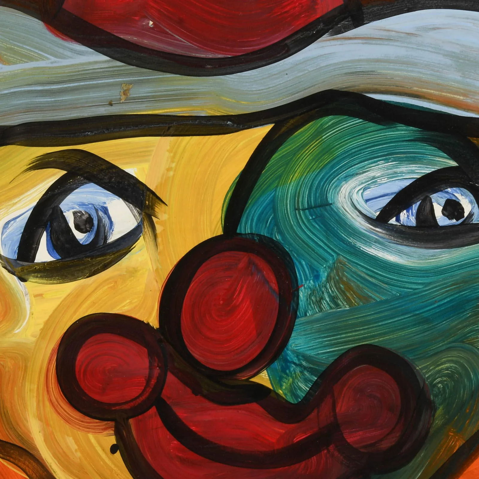 Signed Peter Keil "Clown in Contrast 1991" Oil on Masonite - 2