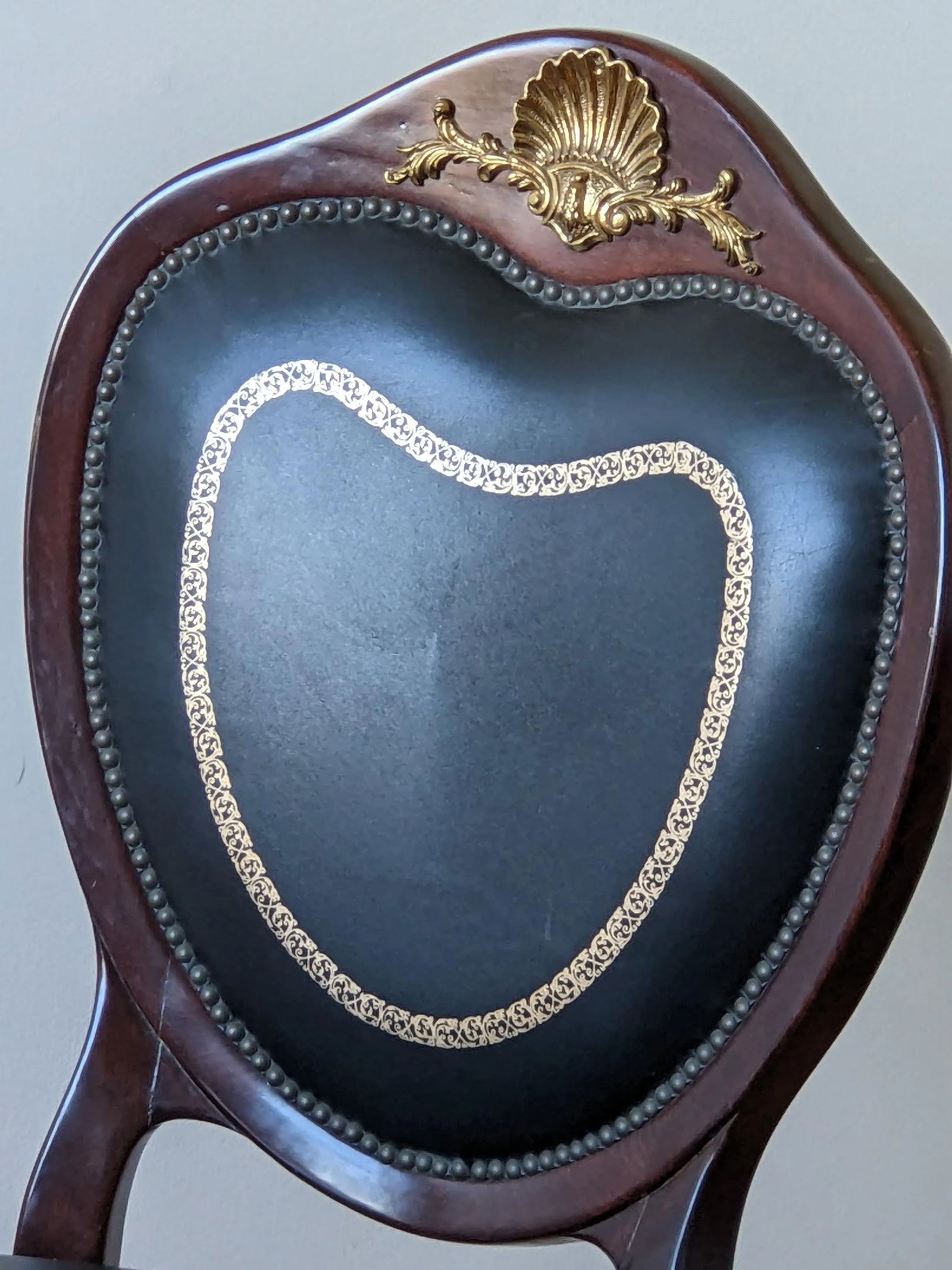 Heart Shape Late 18th Century Beautiful Wood, Brass, Leather Chair - 6