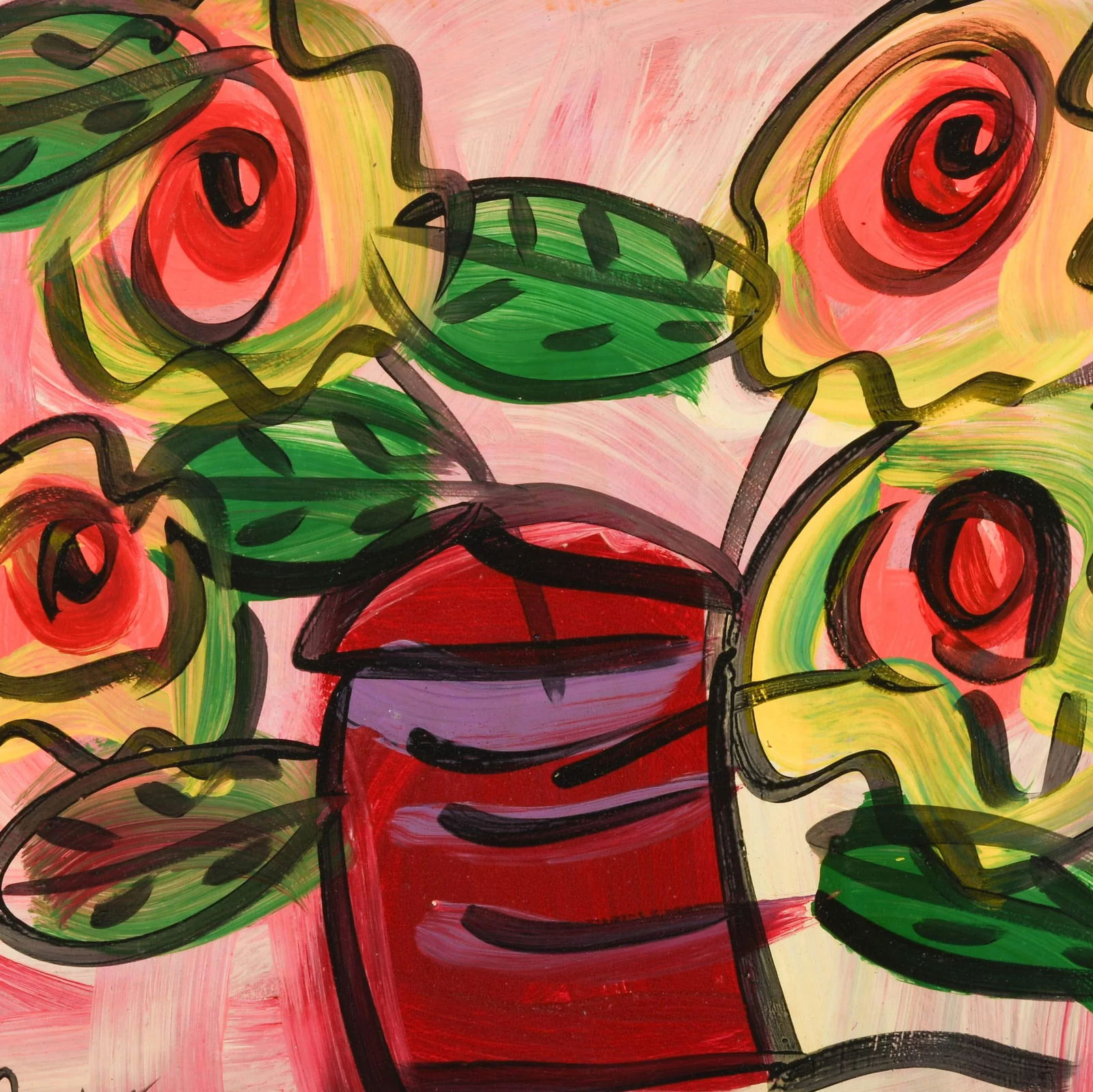 Signed Peter Keil "Flower's II 75" Oil on Masonite - 2