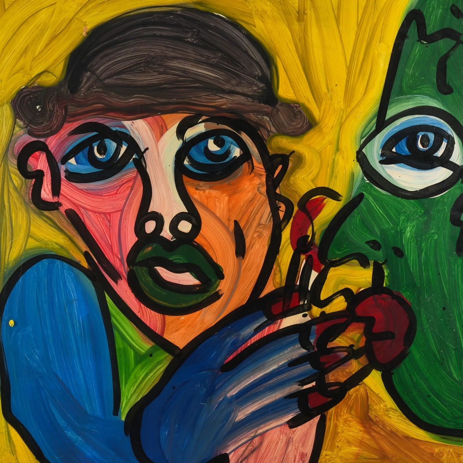 Framed Signed Peter Keil "The Green Confidant" Oil on Masonite - 2