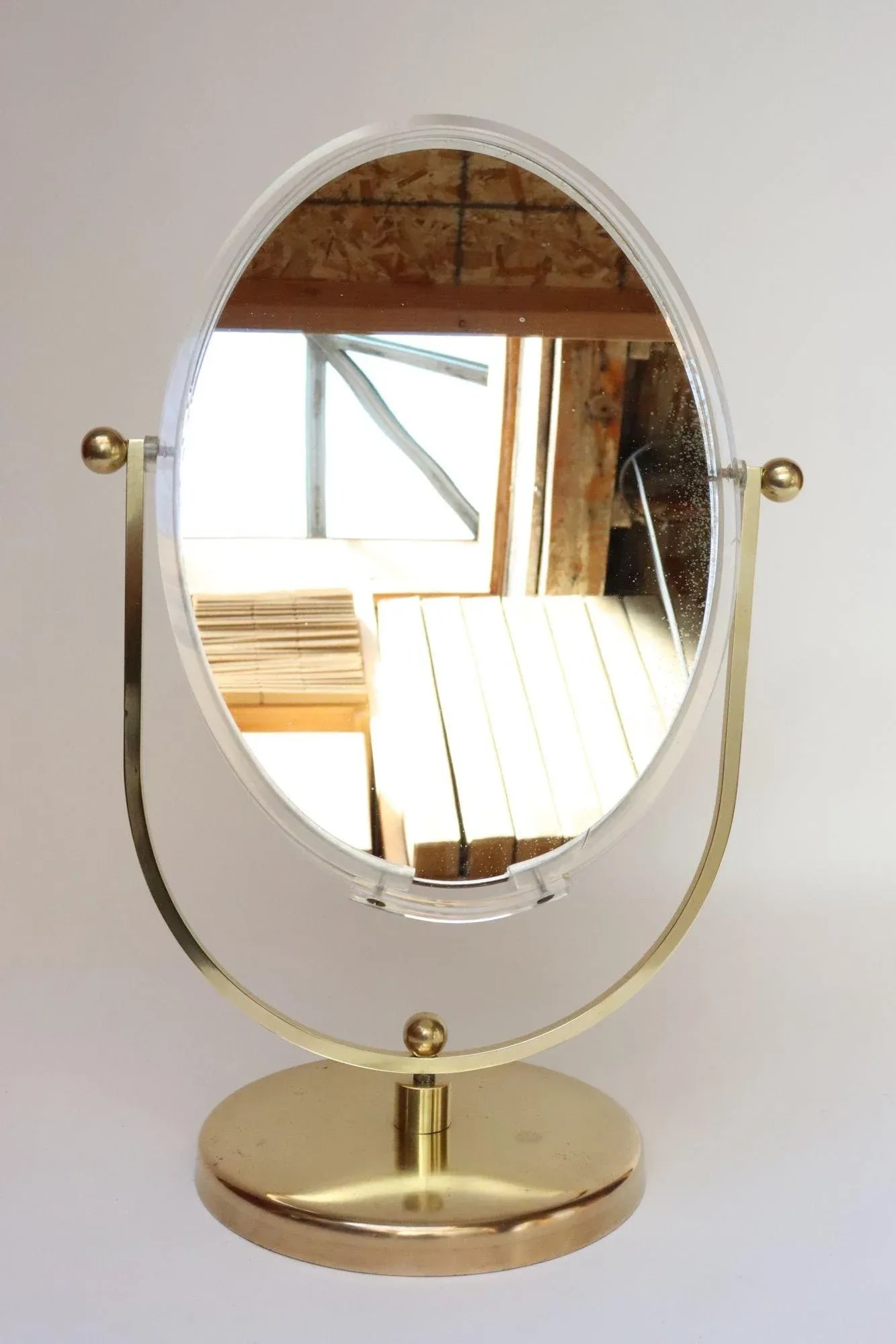 Vintage Double Sided Vanity Mirror in Brass and Lucite by Charles Hollis Jones - 2