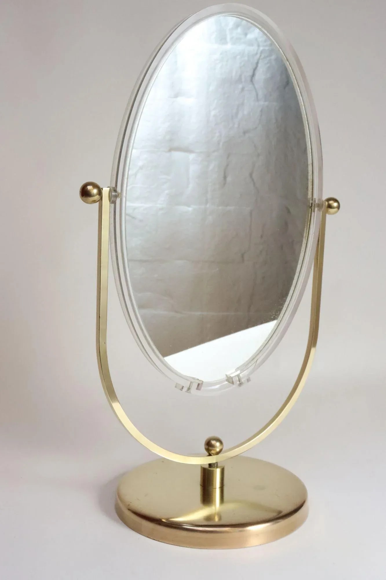 Vintage Double Sided Vanity Mirror in Brass and Lucite by Charles Hollis Jones - 3