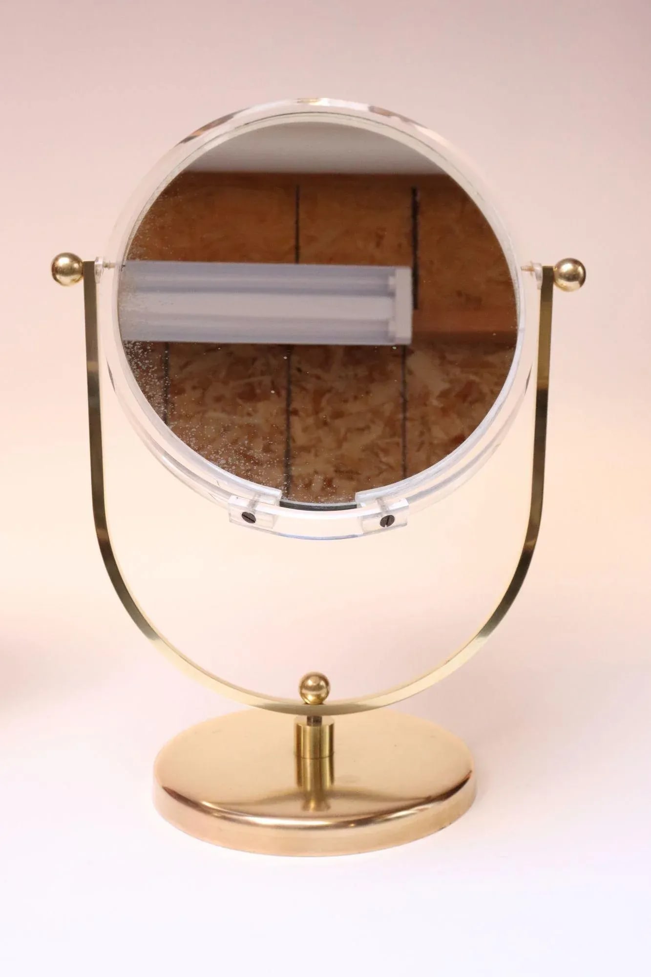 Vintage Double Sided Vanity Mirror in Brass and Lucite by Charles Hollis Jones - 4