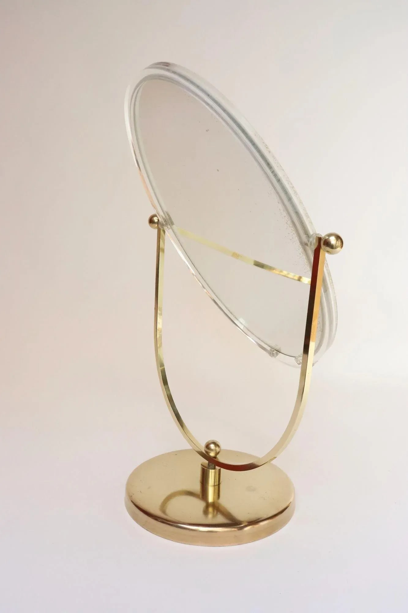Vintage Double Sided Vanity Mirror in Brass and Lucite by Charles Hollis Jones - 6