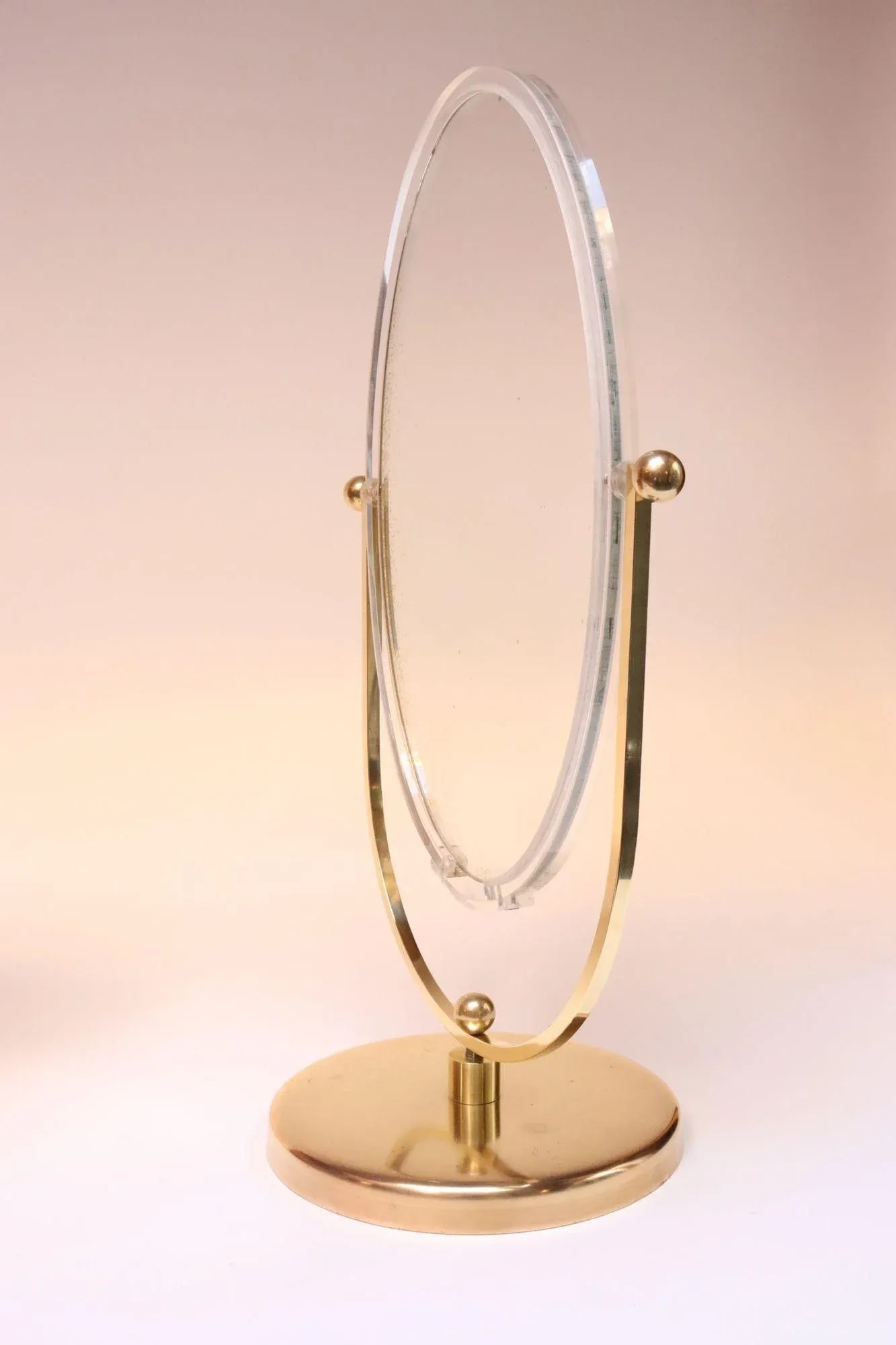 Vintage Double Sided Vanity Mirror in Brass and Lucite by Charles Hollis Jones - 7