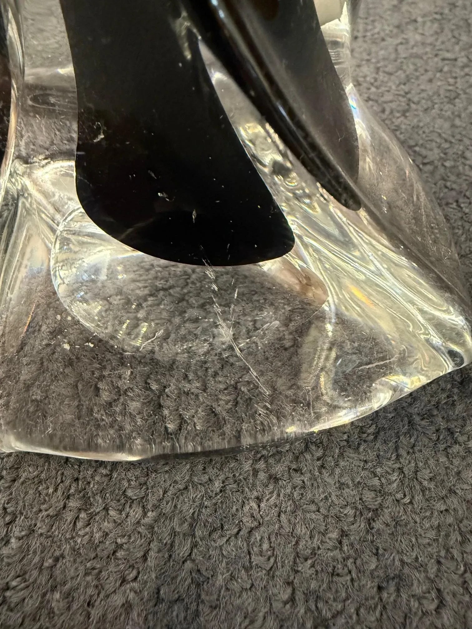 Mid-Century Paul Kedelv for Flygsfors Swedish Art Glass Lamp Base, Twisted Black & White, 1950s - 5