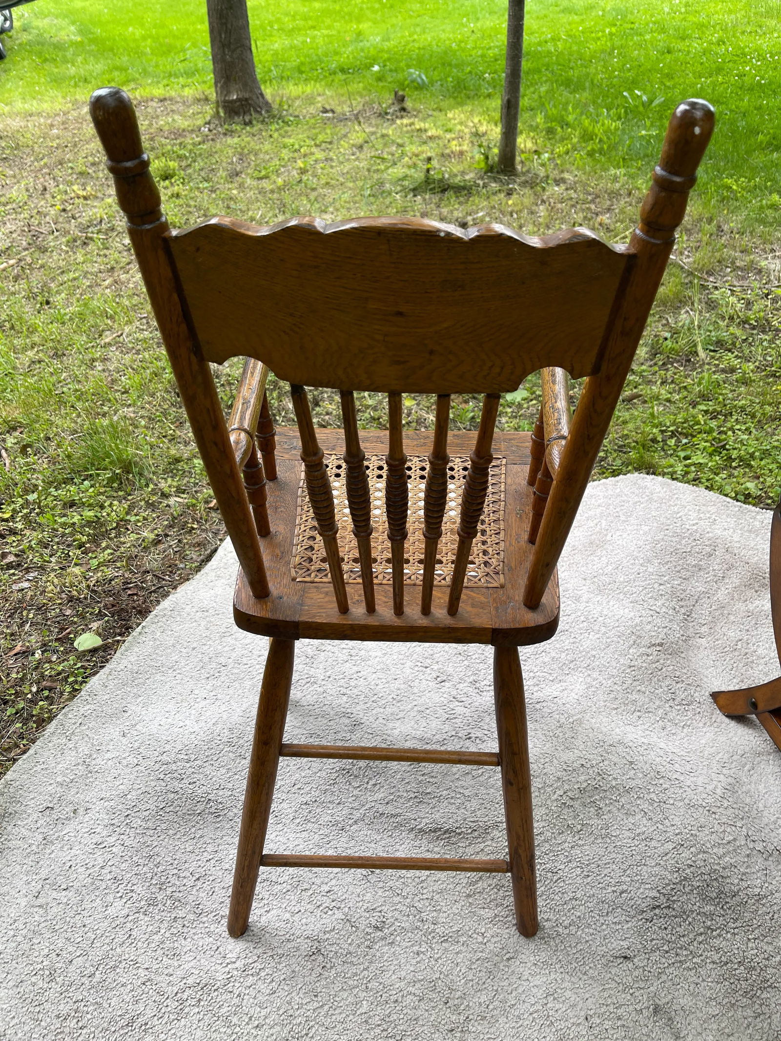 Antique Victorian Oak Children's High Chair W Pressed Back and Caned Seat - 3