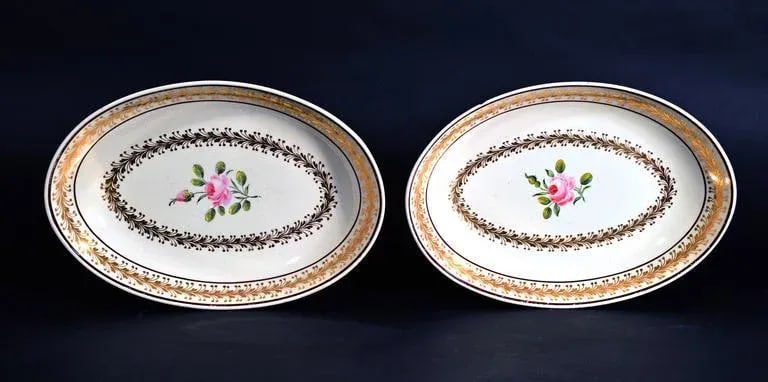 Neale & Co. Creamware Oval Botanical Dishes - A Pair - 2