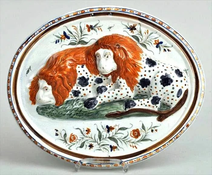 Prattware Pearlware Pottery Plaque of Lions - 2