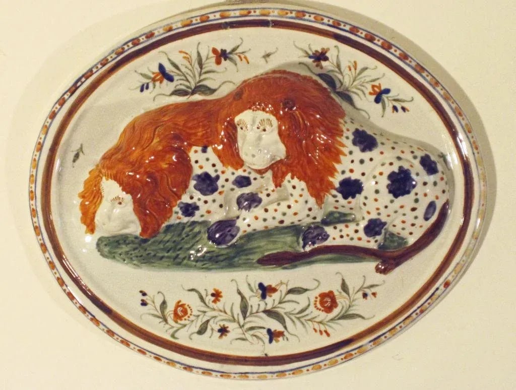 Prattware Pearlware Pottery Plaque of Lions - 3