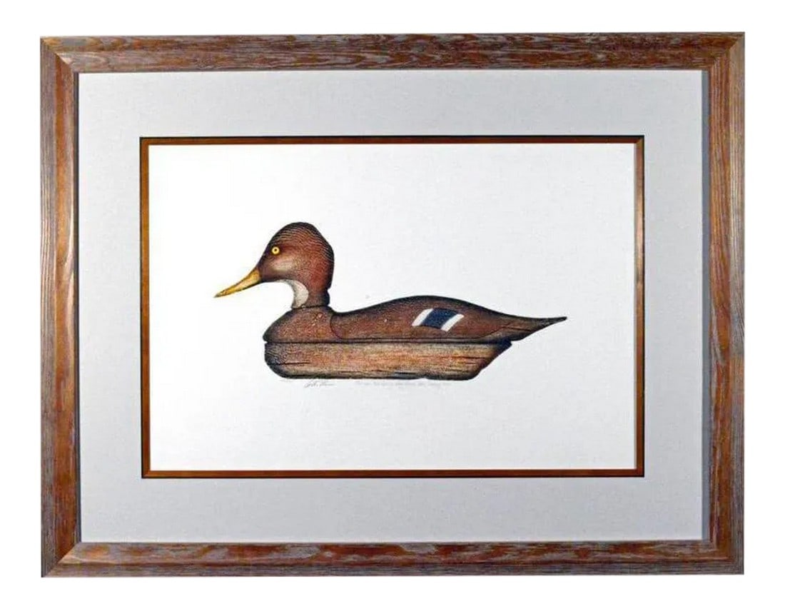 Arthur Nevin Mallard Hen Duck Decoy Print: American Original: Arthur Nevin's Decoy Print Object: Print, Limited Edition (45/150) Artist: Arthur Nevin (b. 1929, American) Subject Inscription: Mallard Hen Decoy, Bay Head, New Jersey, 1920