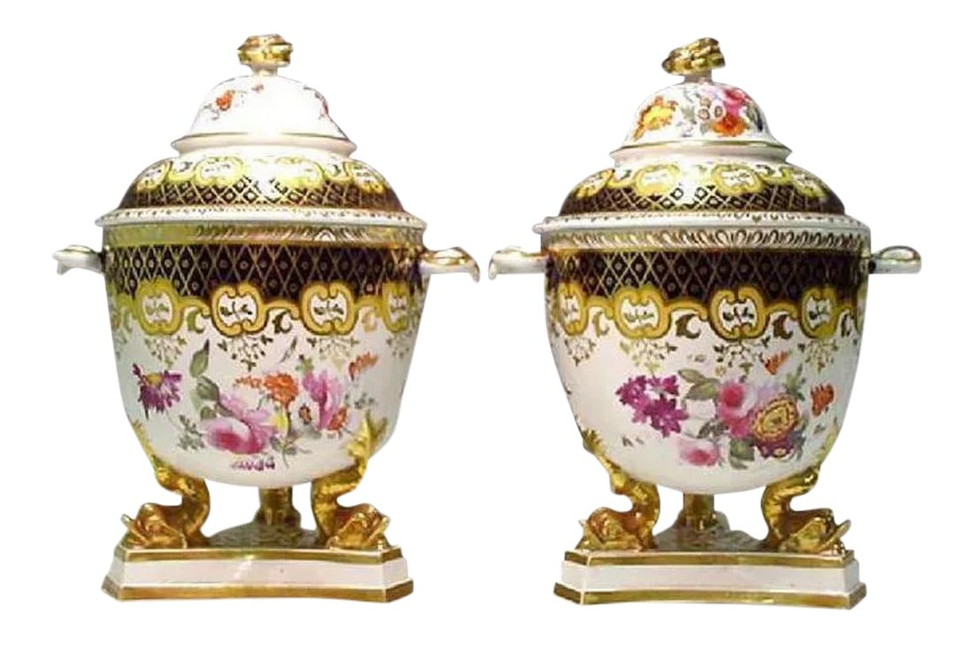 1820-1830 Ridgway Porcelain Dolphin Fruit Coolers Covers & Liners - A Pair (1 of 5)