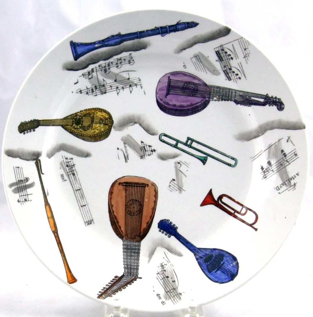 Early Piero Fornasetti Set of Six Musical Pottery Plates, Circa 1953 - 4