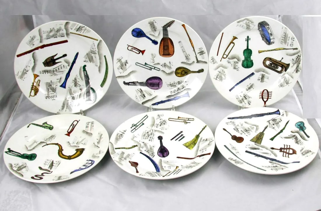Early Piero Fornasetti Set of Six Musical Pottery Plates, Circa 1953 - 6