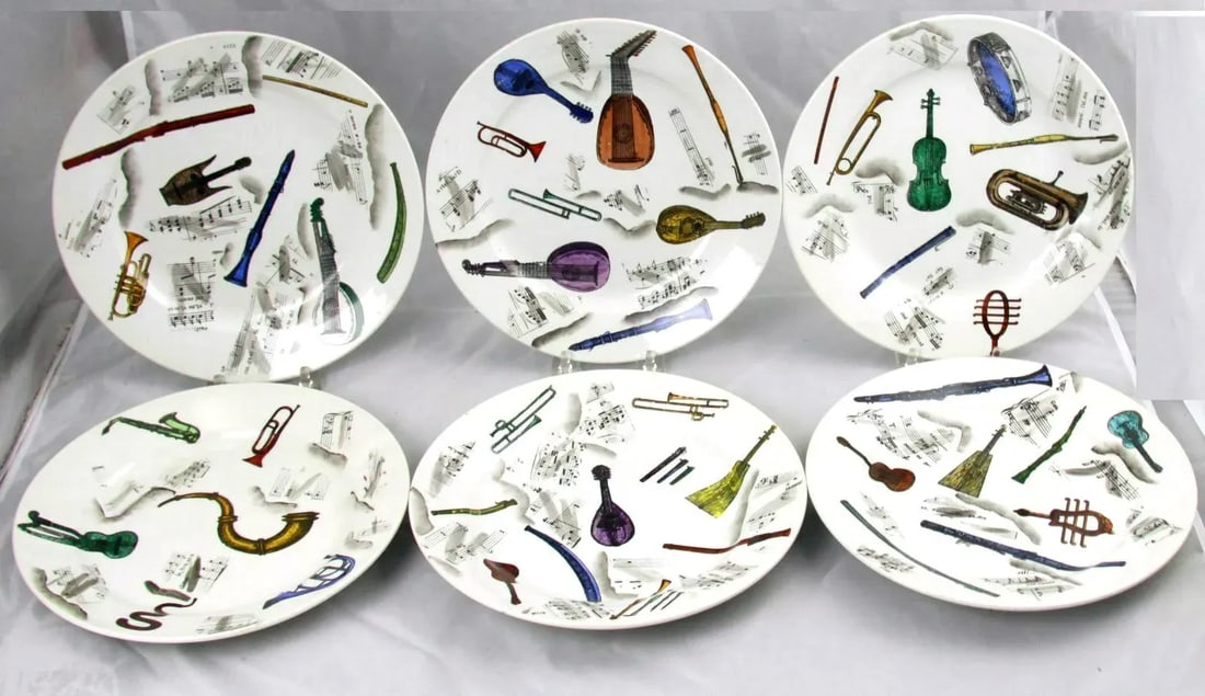 Early Piero Fornasetti Set of Six Musical Pottery Plates, Circa 1953 - 7