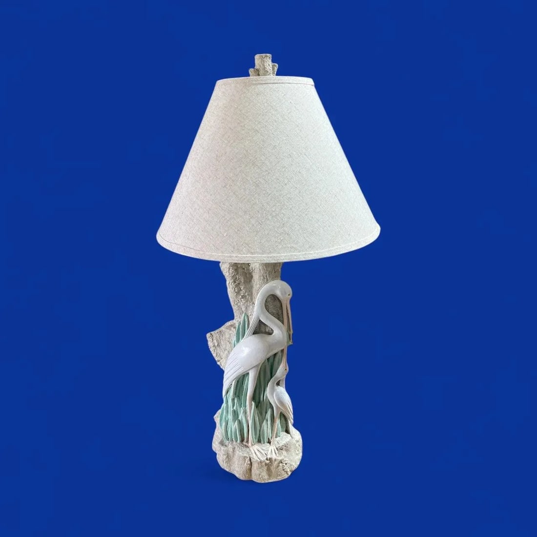 Vintage Faux Bois Plaster Egret Table Lamp - 2