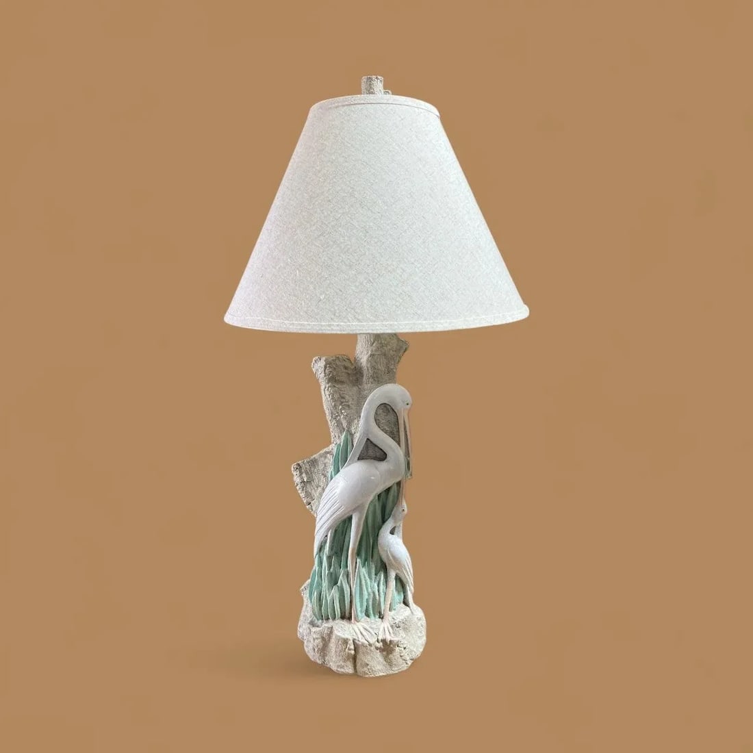 Vintage Faux Bois Plaster Egret Table Lamp - 3