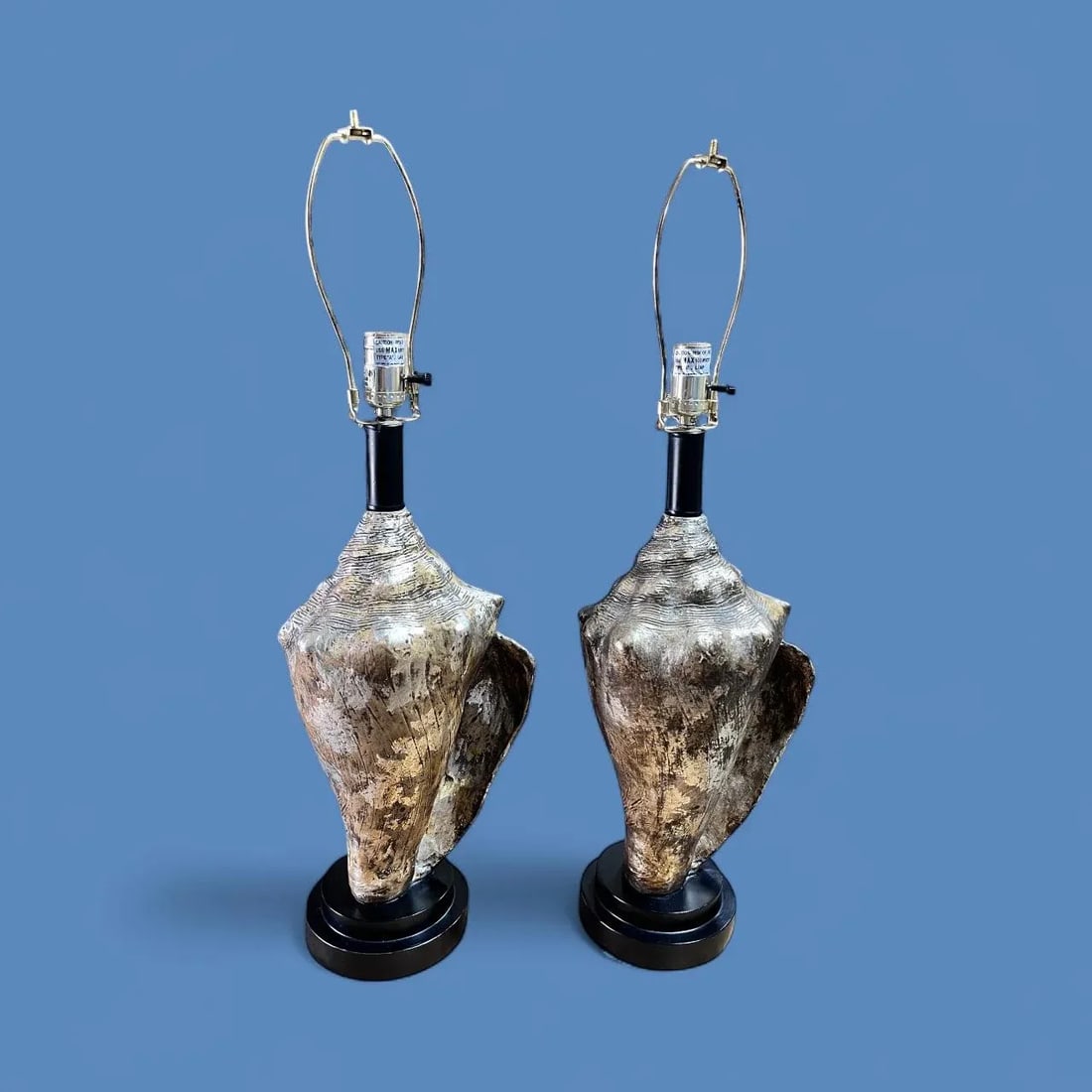 1980s Pair of Vintage, Coastal Metallic Conch Shell Table Lamps - 10