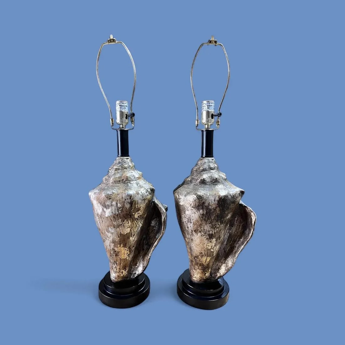 1980s Pair of Vintage, Coastal Metallic Conch Shell Table Lamps - 3