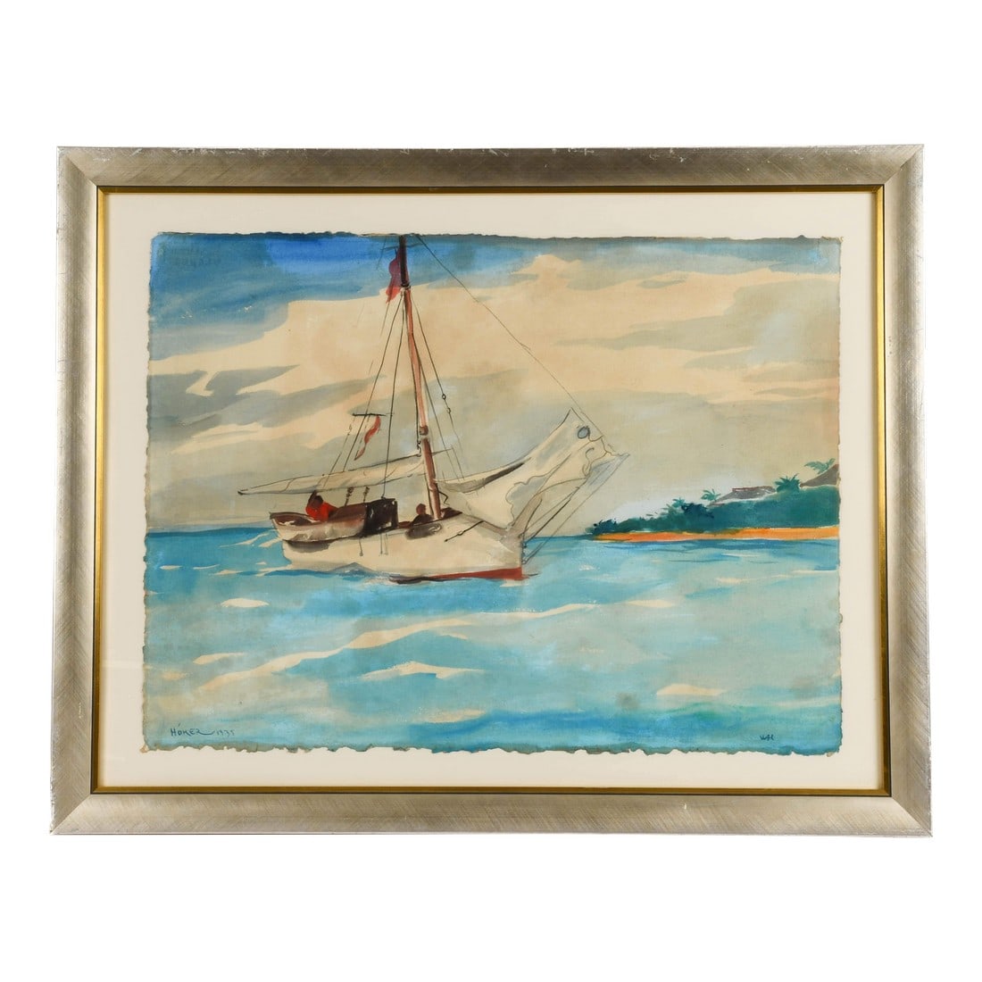 Framed "Untitled Sailboat" Watercolor Attributed to Winslow Homer: Capture the spirit of the sea with this framed watercolor, "Untitled Sailboat," attributed to the celebrated American artist Winslow Homer (1836-1910). Known for his masterful maritime scenes,