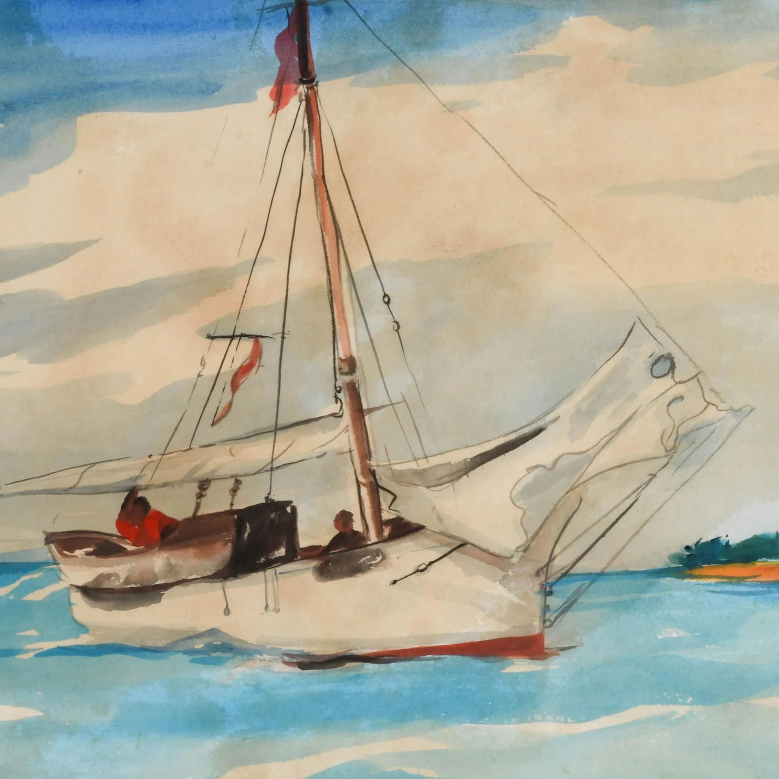 Framed "Untitled Sailboat" Watercolor Attributed to Winslow Homer - 2