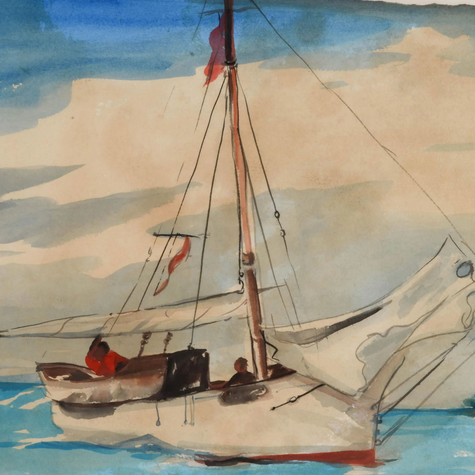 Framed "Untitled Sailboat" Watercolor Attributed to Winslow Homer - 3