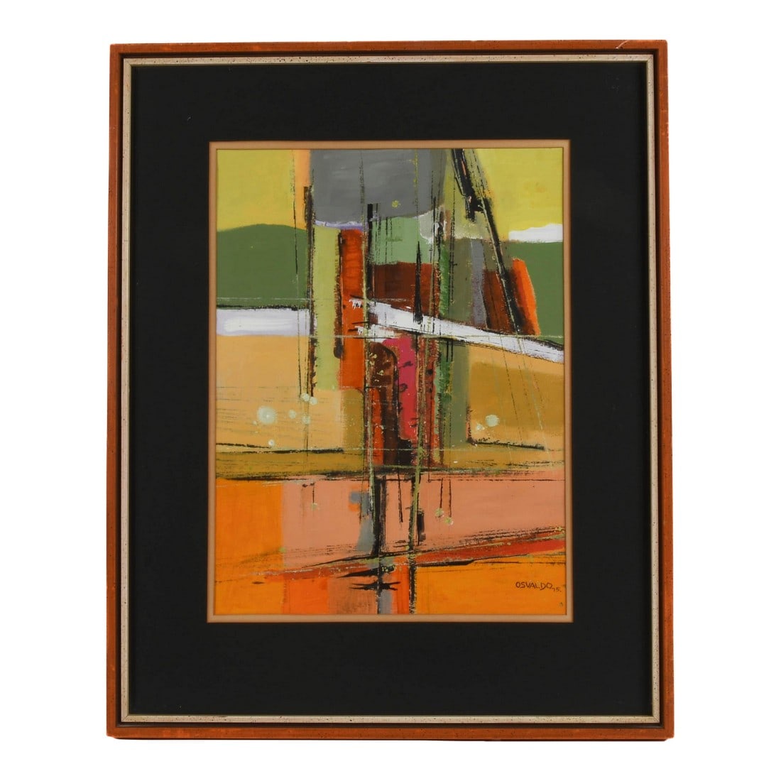 Framed Signed Osvaldo Gutiérrez "Untitled" Mix Media: Invite bold expression and modern sophistication into your collection with this framed and signed oil painting by Osvaldo Gutiérrez, titled "Untitled." A vibrant interplay of color, texture, and
