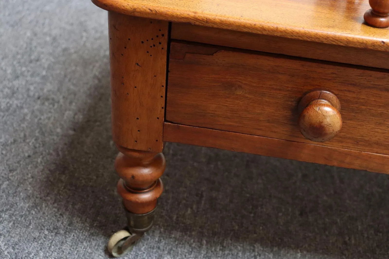 Vintage Victorian Figured Walnut Canterbury Magazine Rack on Casters With Drawer - 12