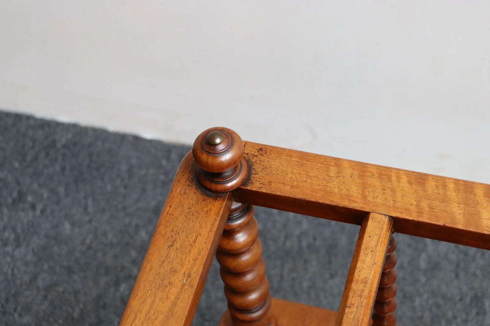 Vintage Victorian Figured Walnut Canterbury Magazine Rack on Casters With Drawer - 13