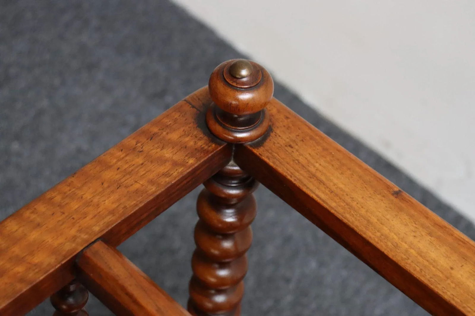 Vintage Victorian Figured Walnut Canterbury Magazine Rack on Casters With Drawer - 14